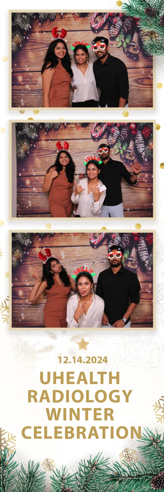 UHealth Radiology Winter Celebration branded photo booth strip with holiday props