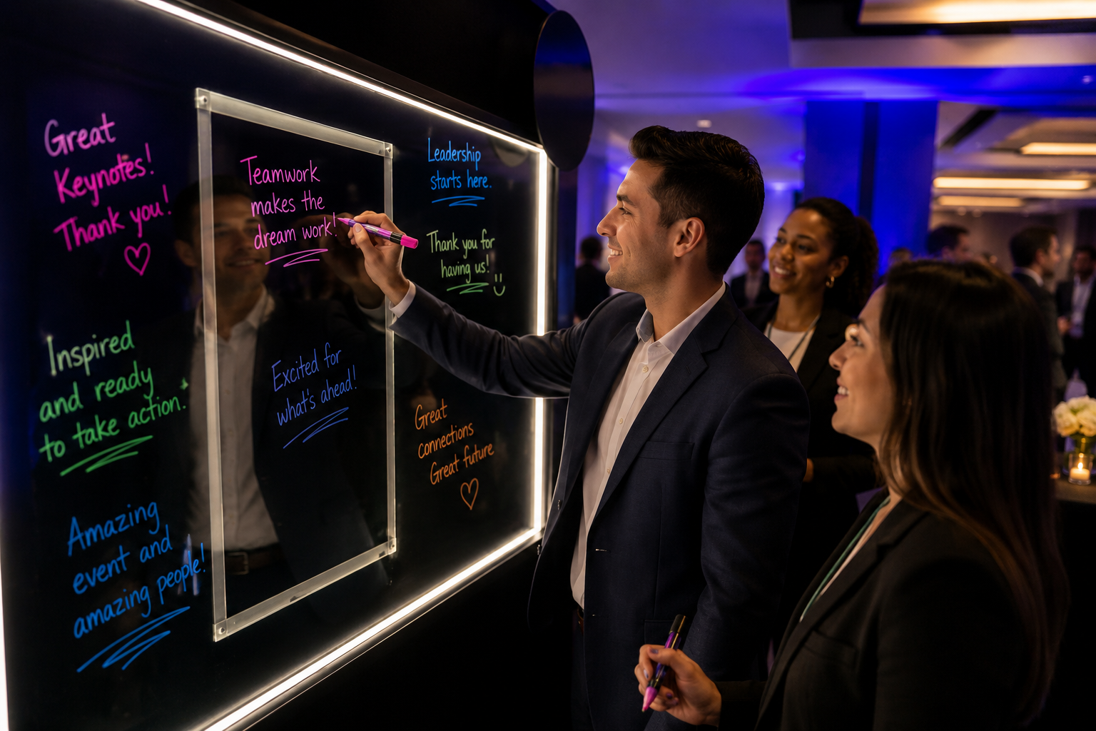 Guests recording a personal video message inside the SnapJoy Message Booth (Scribble Booth)