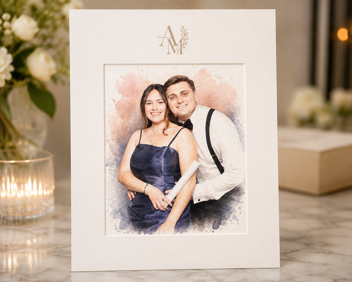 Premium 6x8 matted watercolor wedding portrait