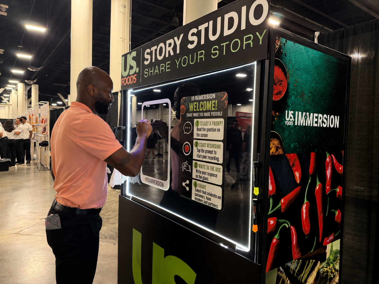 Guest sharing their story at the US Foods Story Studio by SnapJoy