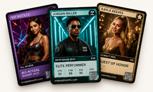 Fanned collectible trading cards personalized for event guests