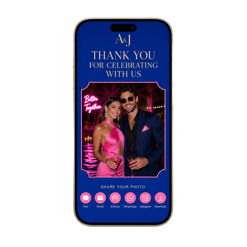 Digital branded photo booth rental with QR photo sharing
