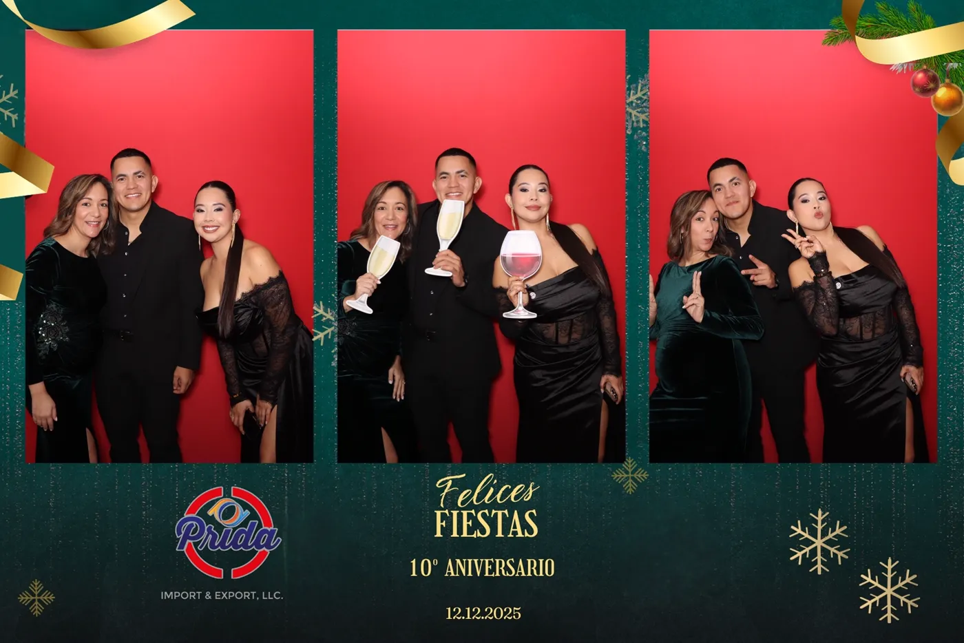 Prida Import & Export Felices Fiestas 10th anniversary branded holiday photo booth print