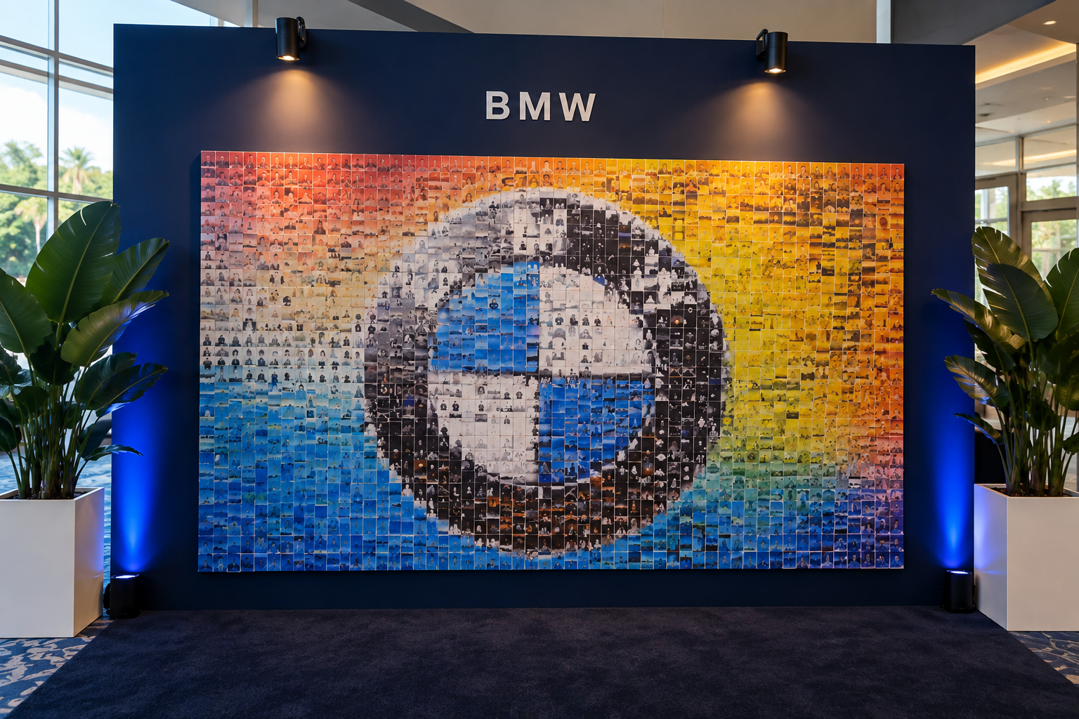 Branded photo mosaic wall made of guest photos at a corporate event