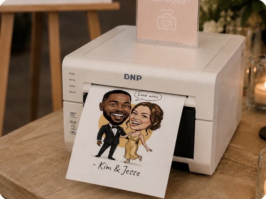 Caricature print coming out of an event printer