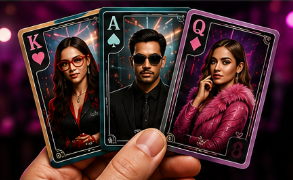Fanned AI-styled collectible playing cards held in hand