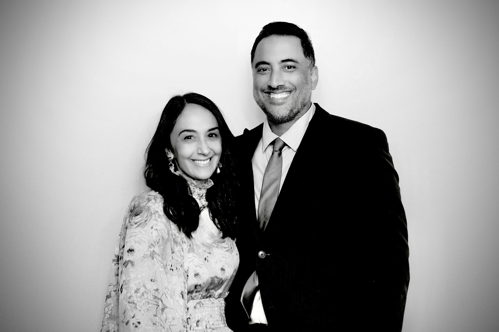 Elegant black-and-white portrait of a couple at Liz and Jeff's wedding reception