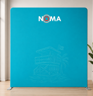 Custom branded backdrop mockup designed to match NOMA event colors and style