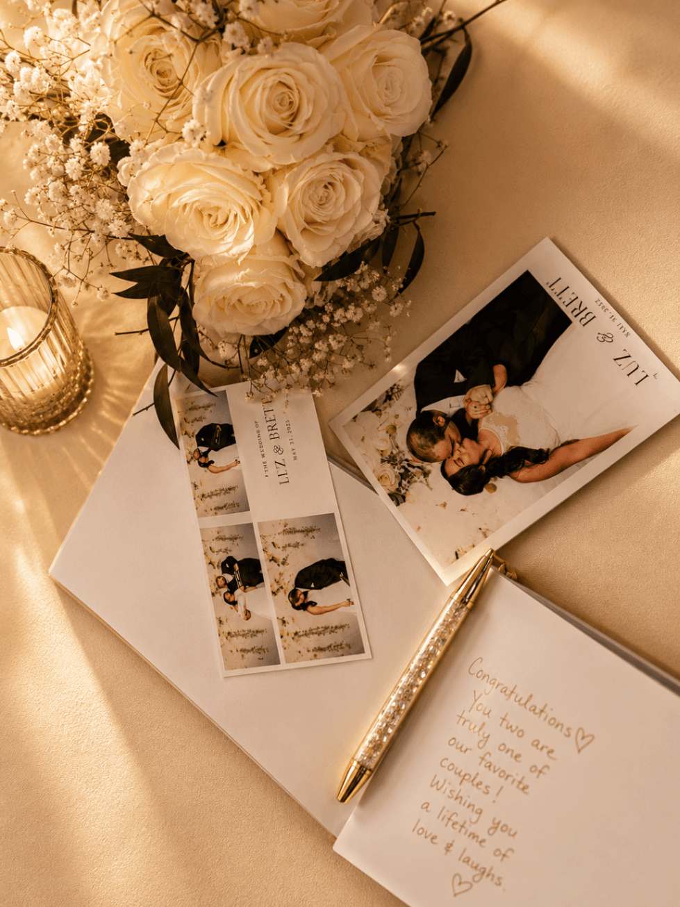 Wedding photo strip flatlay