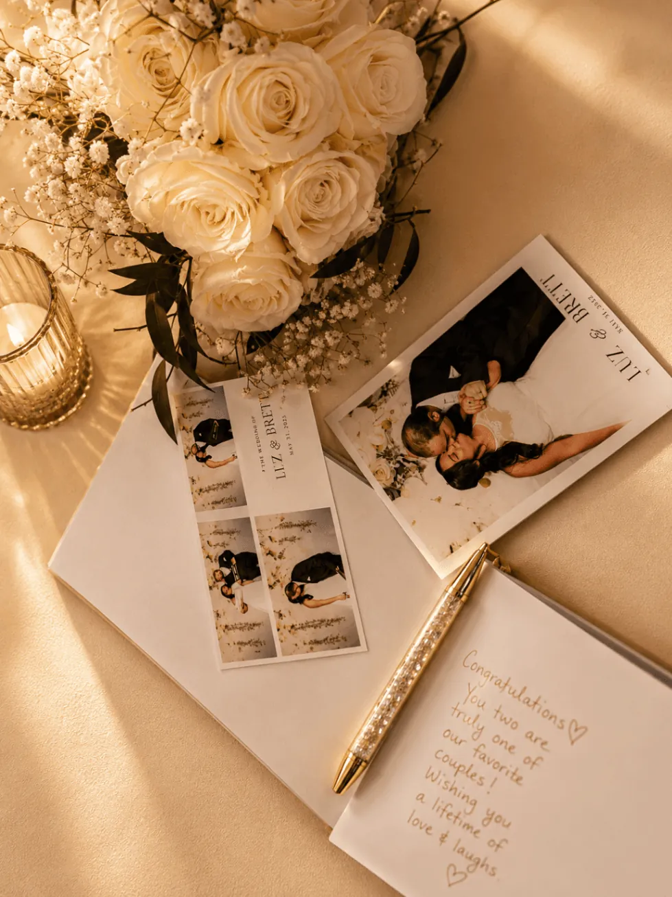 Premium printed photo keepsakes styled on a designed surface